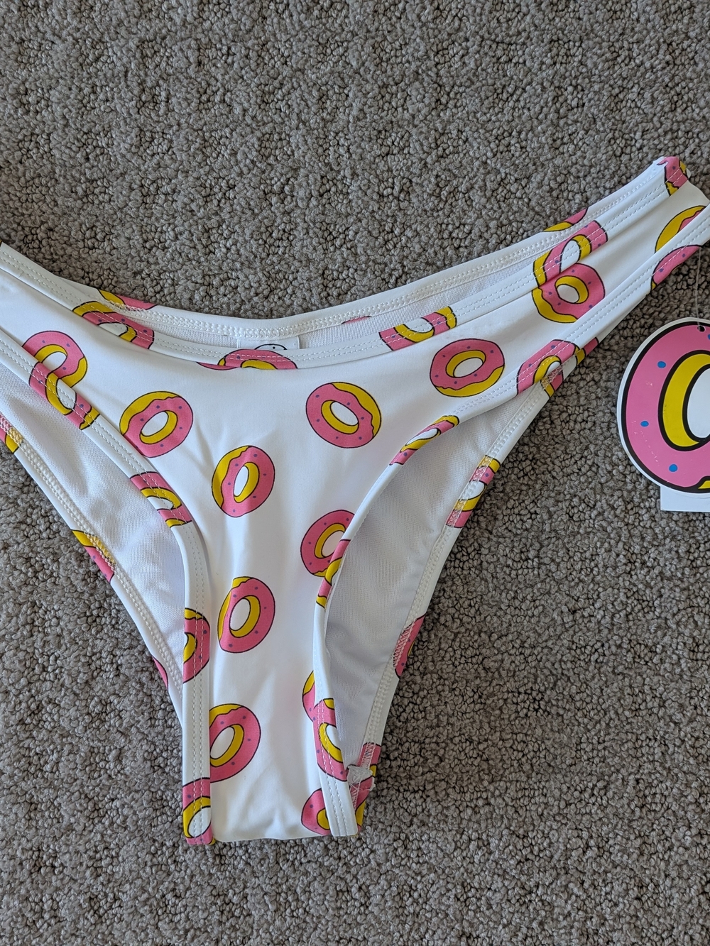 Zumiez White Bikini Bottoms with Pink & Yellow Donut Print Size Small NWT